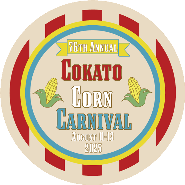 A colorful vintage button with a carnival-like theme.