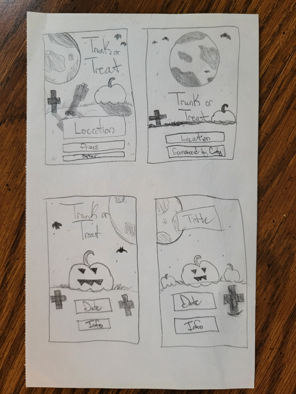 Sketches showing a Halloween poster.